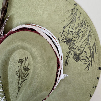 Sweet Sage || Green Suede Burned Wide Brim Hat