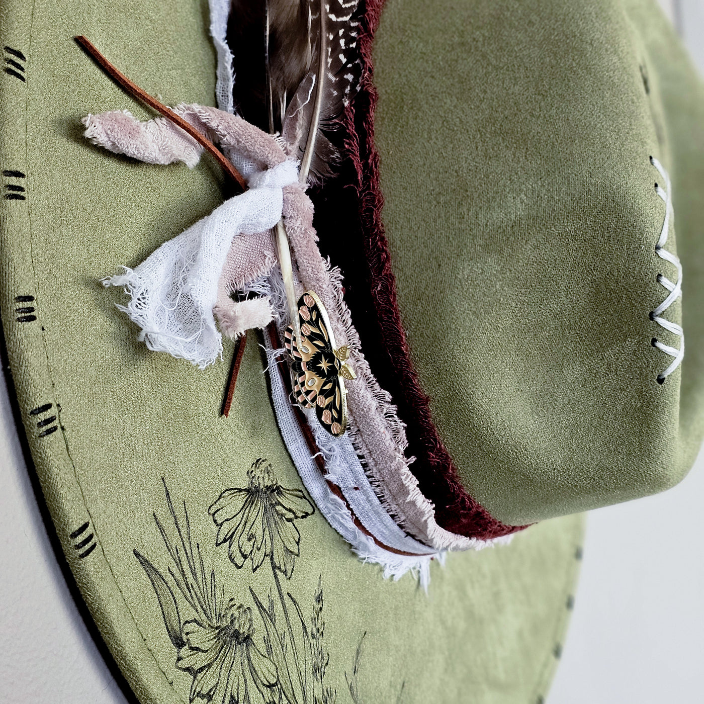 Sweet Sage || Green Suede Burned Wide Brim Hat
