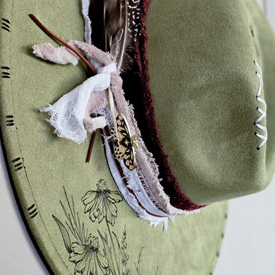 Sweet Sage || Green Suede Burned Wide Brim Hat
