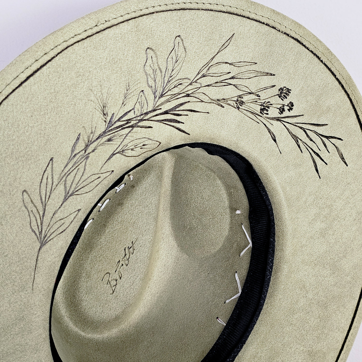 Sweet Sage || Green Suede Burned Wide Brim Hat