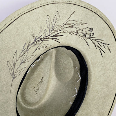 Sweet Sage || Green Suede Burned Wide Brim Hat