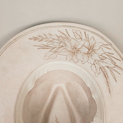 I think I Wanna Marry You || Ivory Suede Burned Wide Brim Hat