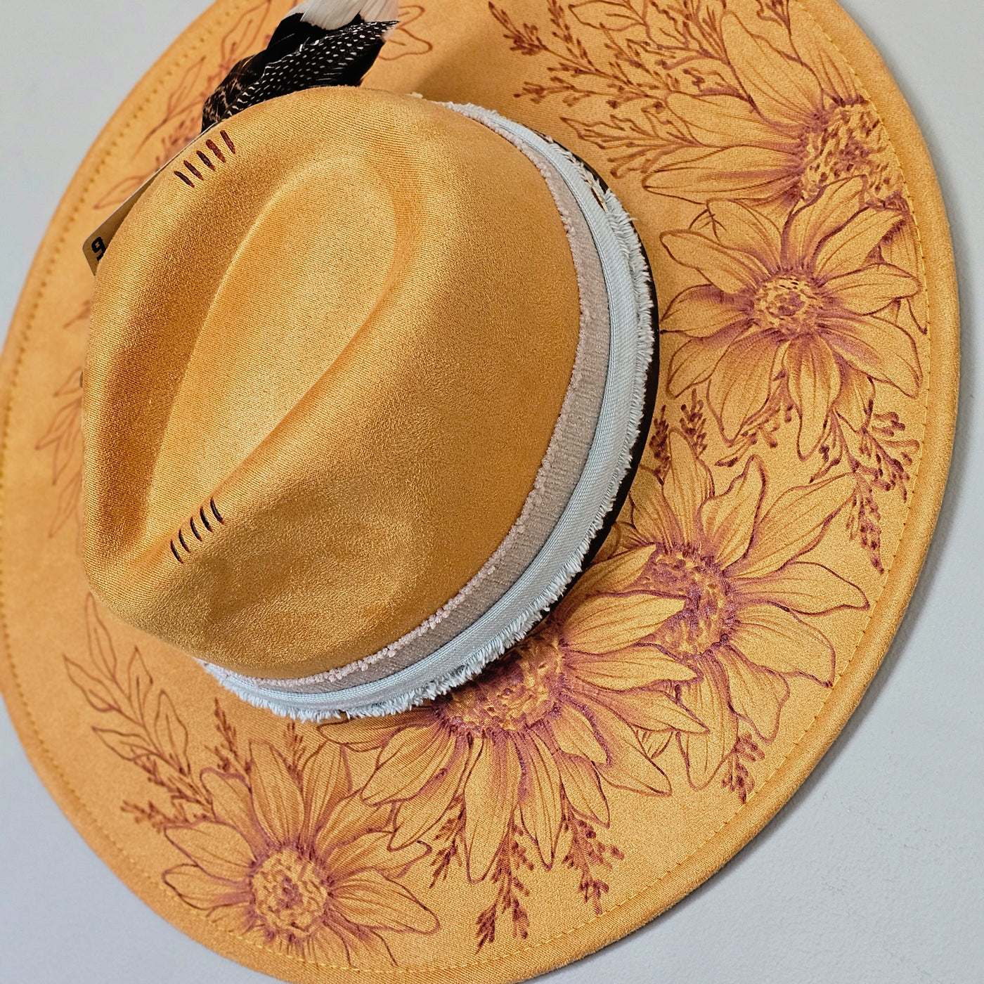 Sunflowers and Sass || Mustard Suede Burned Wide Brim Hat