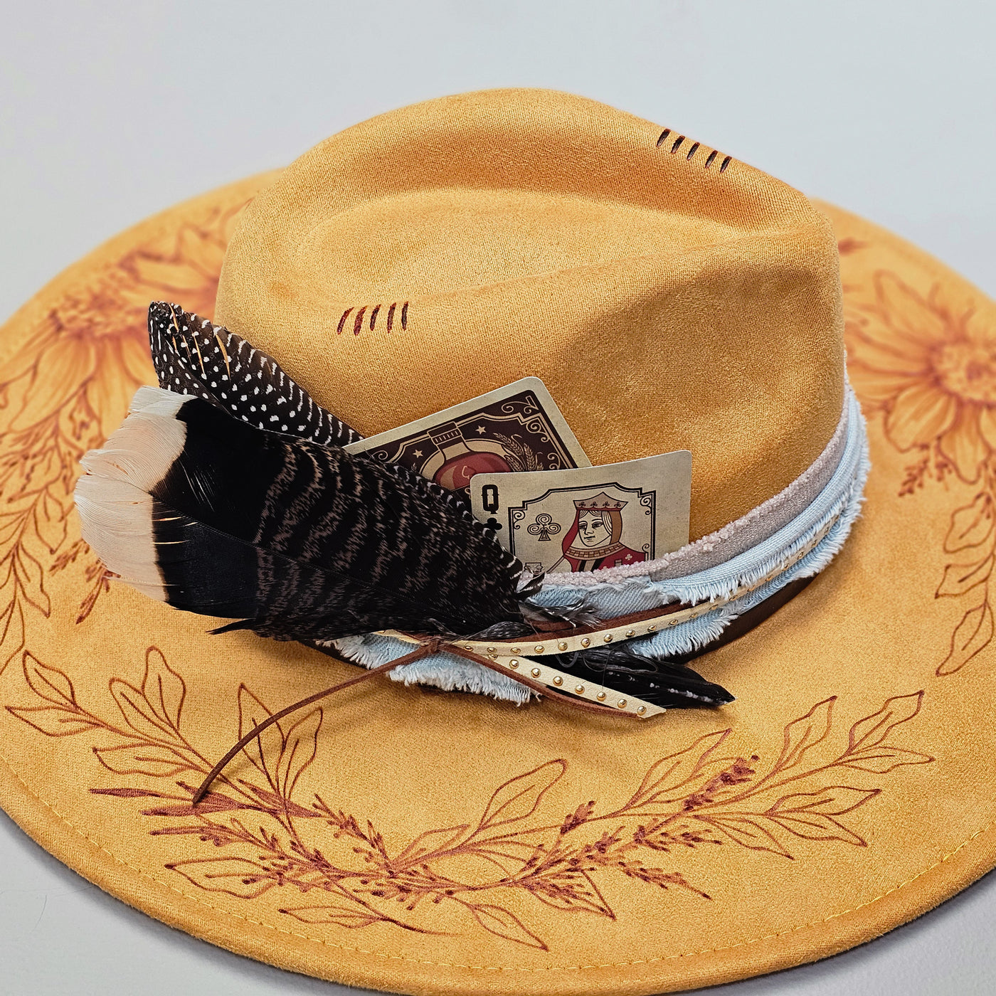 Sunflowers and Sass || Mustard Suede Burned Wide Brim Hat