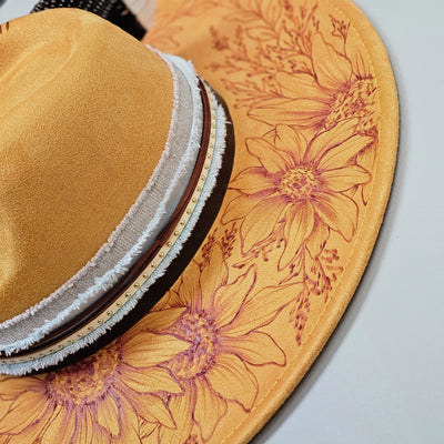 Sunflowers and Sass || Mustard Suede Burned Wide Brim Hat