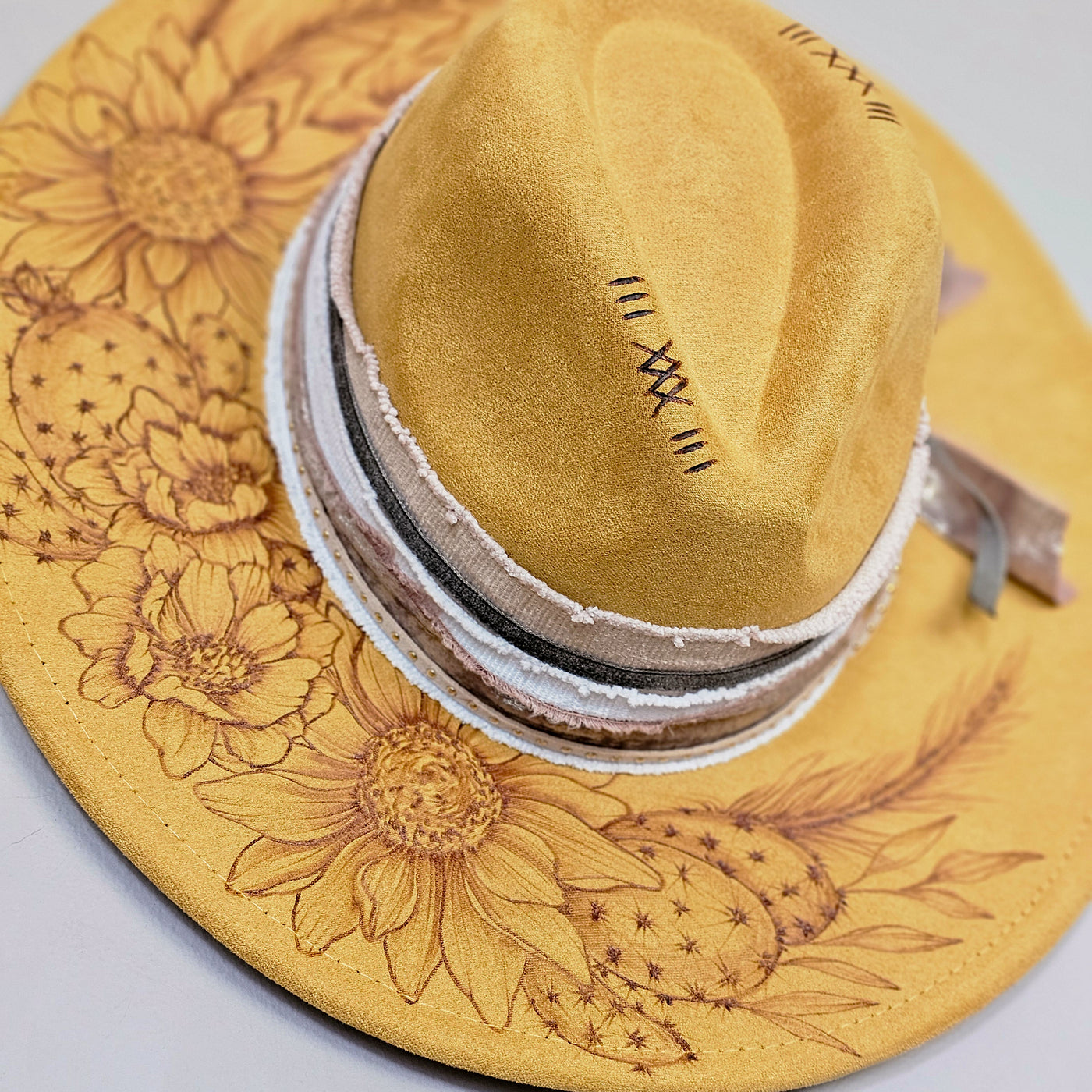 Summertime || Mustard Suede Burned Wide Brim Hat