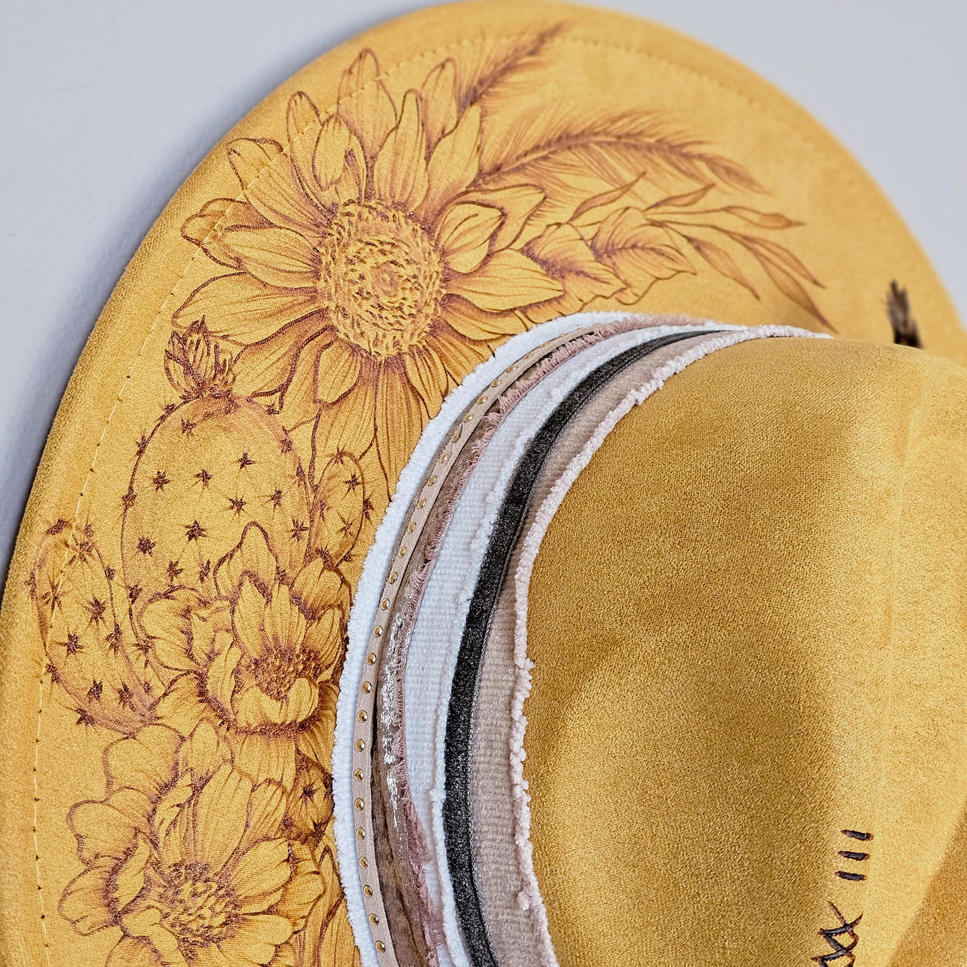 Summertime || Mustard Suede Burned Wide Brim Hat