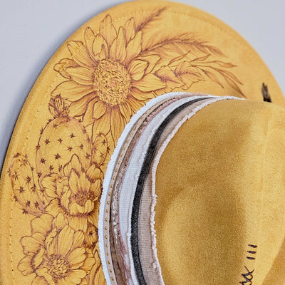 Summertime || Mustard Suede Burned Wide Brim Hat