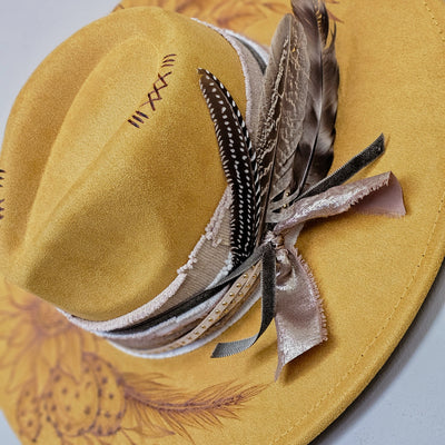 Summertime || Mustard Suede Burned Wide Brim Hat