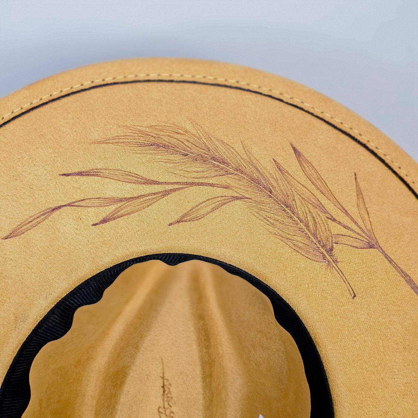 Summertime || Mustard Suede Burned Wide Brim Hat