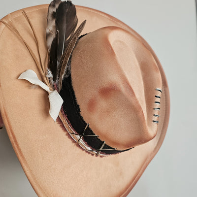 Let's Ride|| Tan Suede Burned Cowboy Style Hat