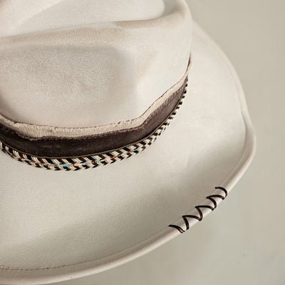 Rodeo || Ivory - Off White Suede Burned Cowboy Style Hat