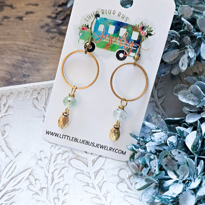 Glowy Prehnite + Gold Drop || Earrings