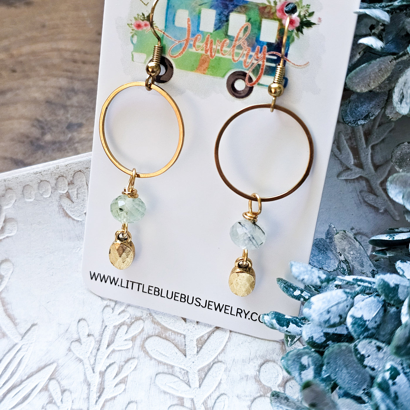 Glowy Prehnite + Gold Drop || Earrings
