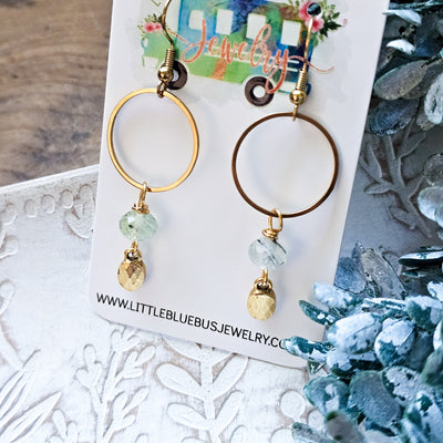 Glowy Prehnite + Gold Drop || Earrings