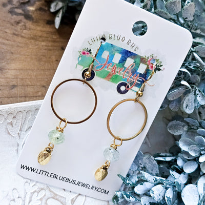 Glowy Prehnite + Gold Drop || Earrings
