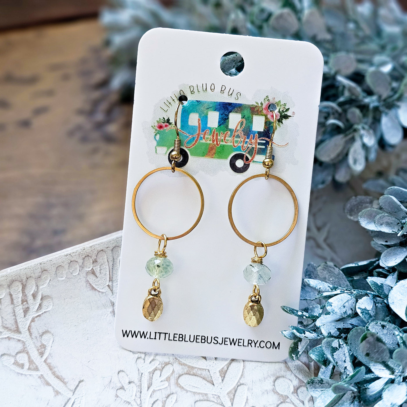 Glowy Prehnite + Gold Drop || Earrings
