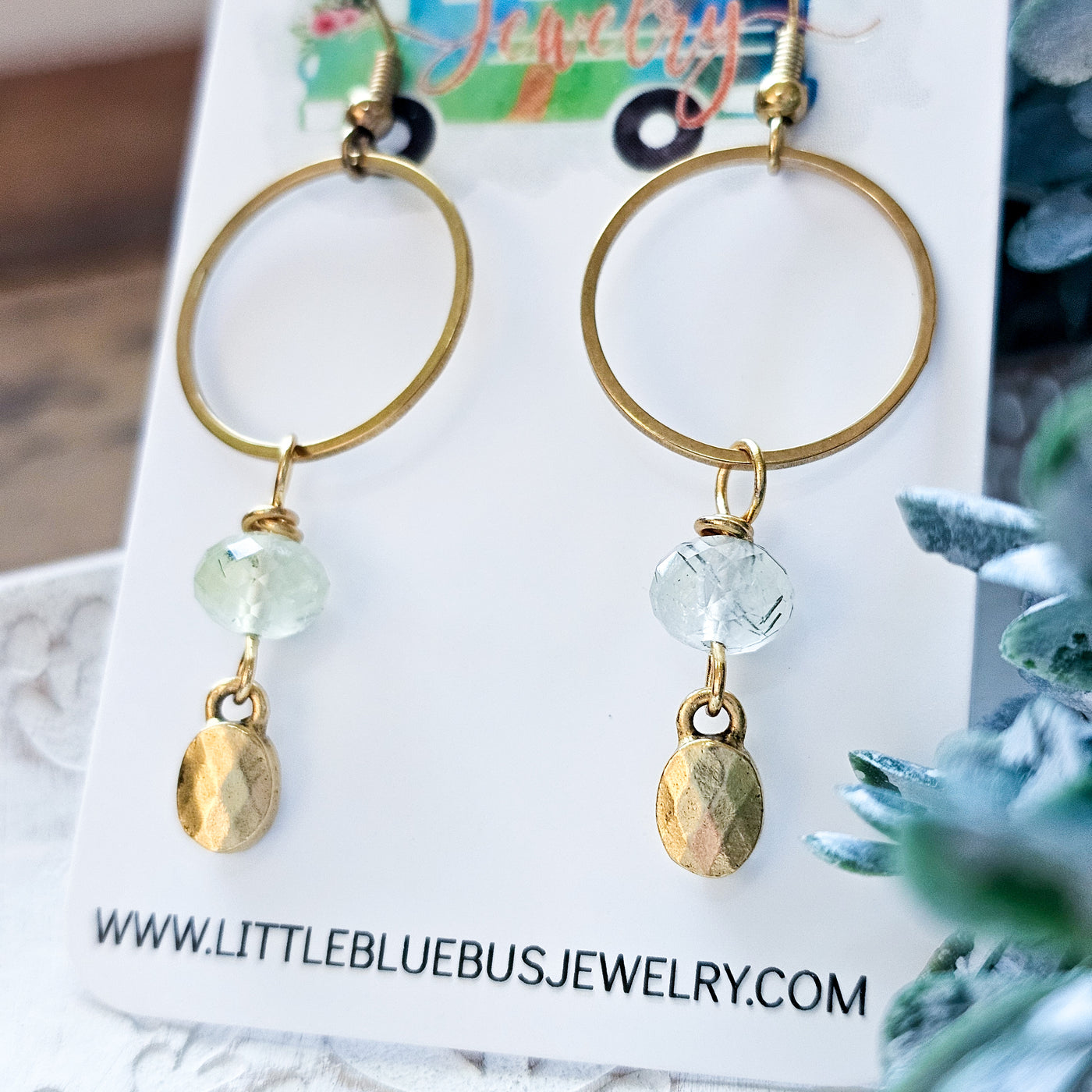 Glowy Prehnite + Gold Drop || Earrings