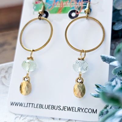 Glowy Prehnite + Gold Drop || Earrings