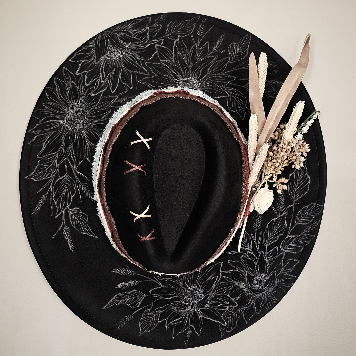 Black Beauty || Black Suede Burned Wide Brim Hat