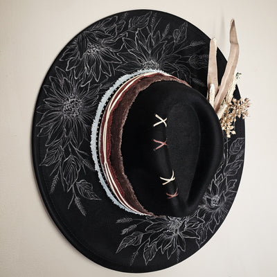 Black Beauty || Black Suede Burned Wide Brim Hat