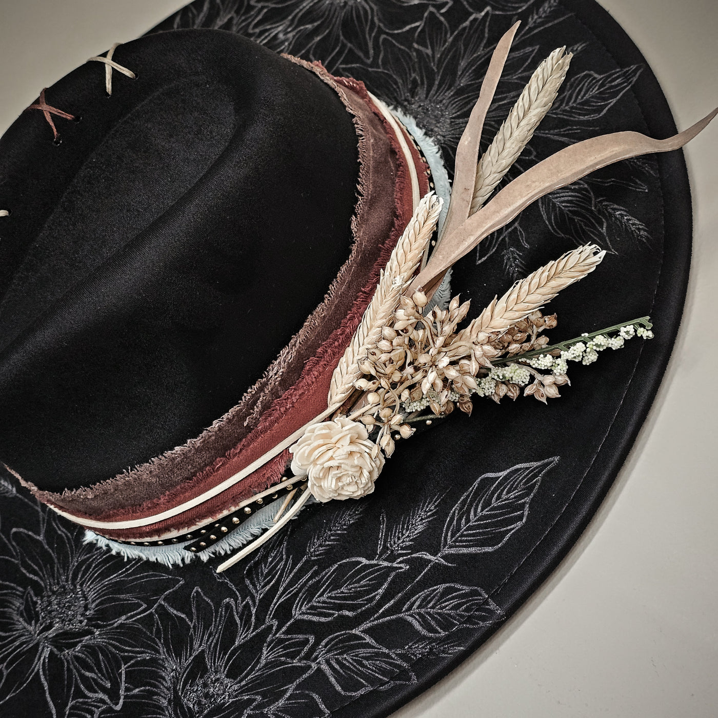 Black Beauty || Black Suede Burned Wide Brim Hat