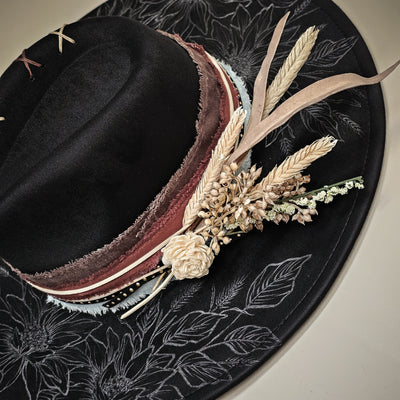 Black Beauty || Black Suede Burned Wide Brim Hat