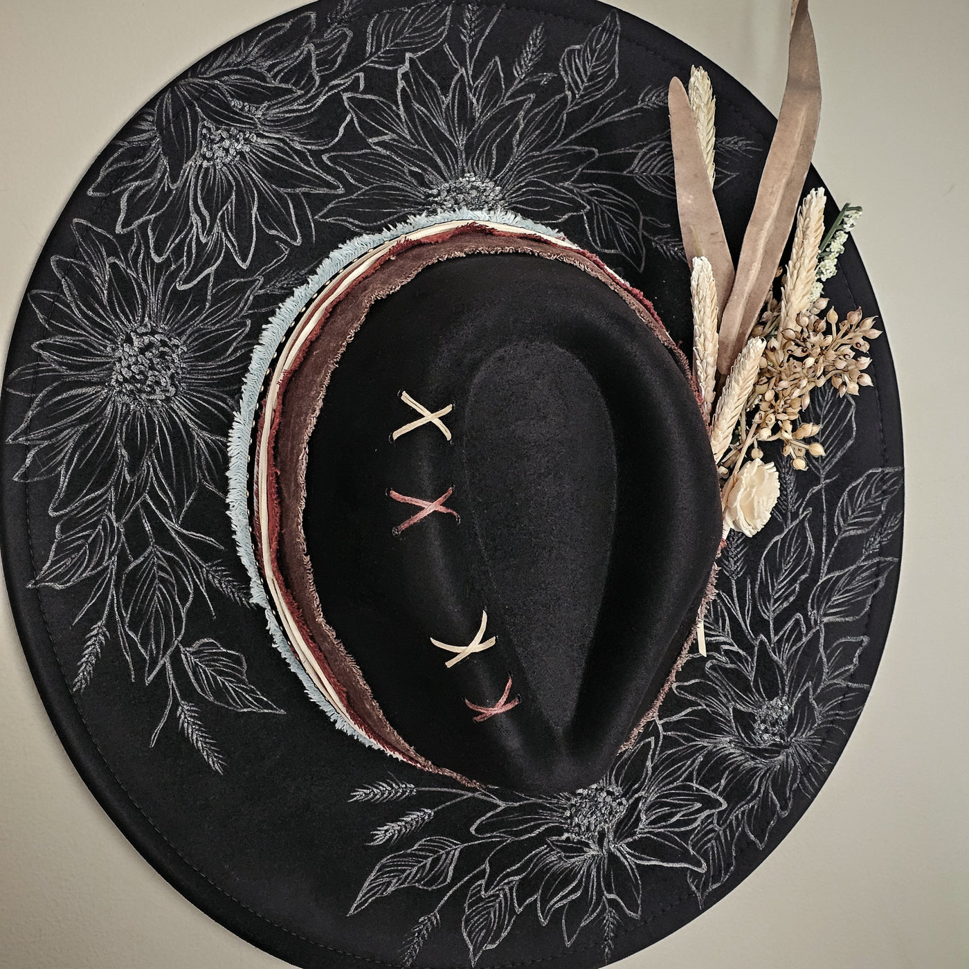 Black Beauty || Black Suede Burned Wide Brim Hat