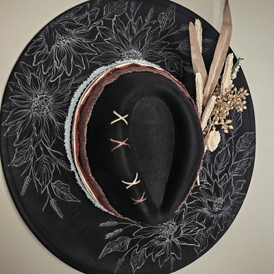 Black Beauty || Black Suede Burned Wide Brim Hat