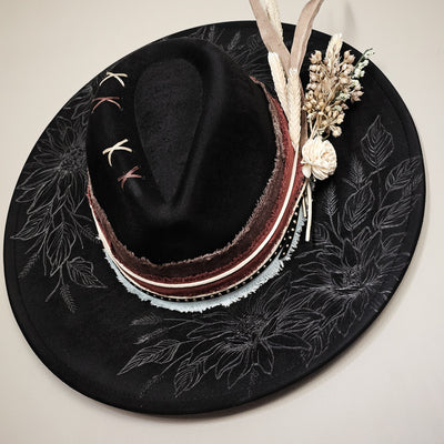 Black Beauty || Black Suede Burned Wide Brim Hat