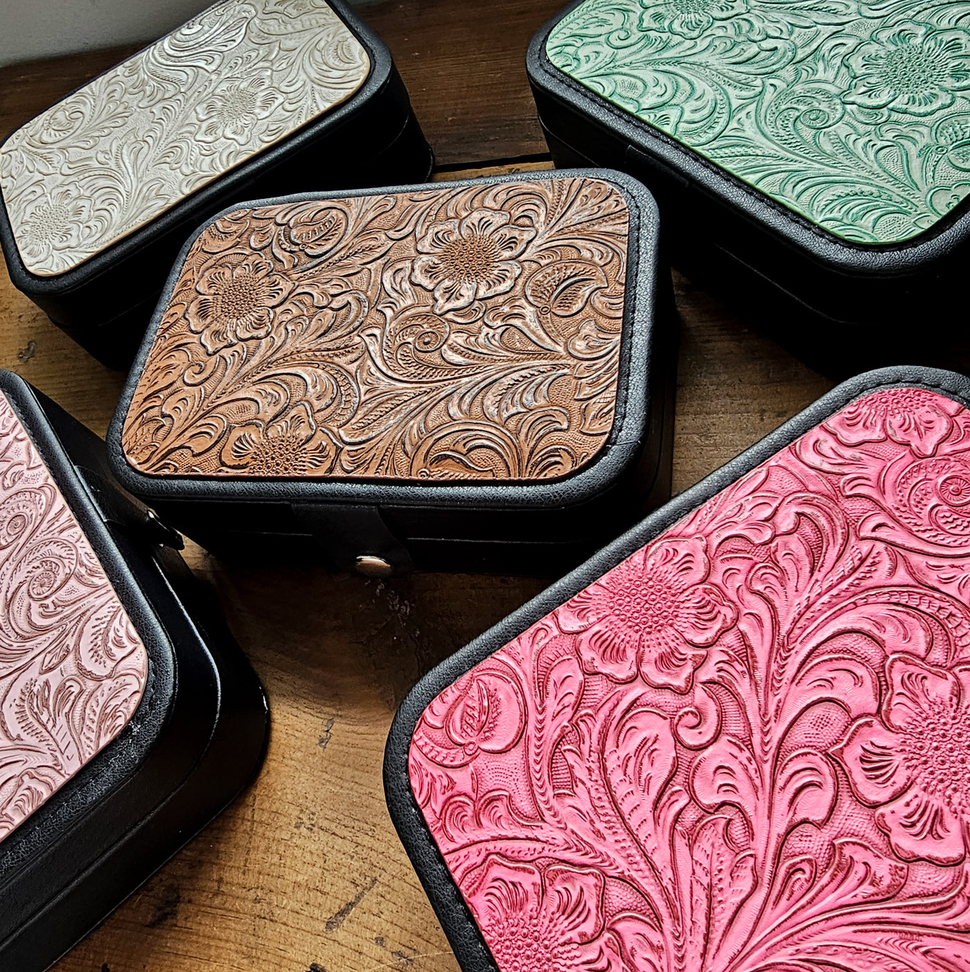 Travel Jewelry Organizers || Tooled Leather / Faux Leather  || Large 6.5x4.5x2