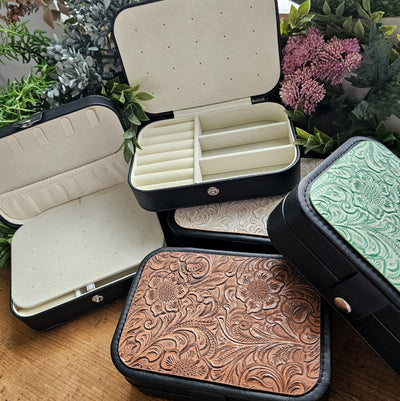 Travel Jewelry Organizers || Tooled Leather / Faux Leather  || Large 6.5x4.5x2