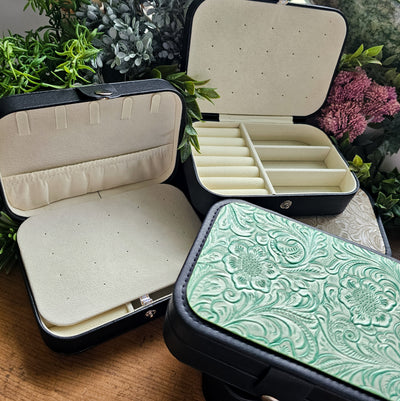Travel Jewelry Organizers || Tooled Leather / Faux Leather  || Large 6.5x4.5x2