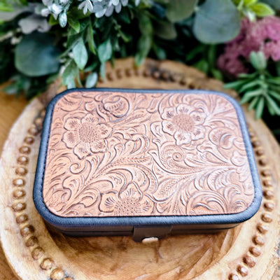 Travel Jewelry Organizers || Tooled Leather / Faux Leather  || Large 6.5x4.5x2