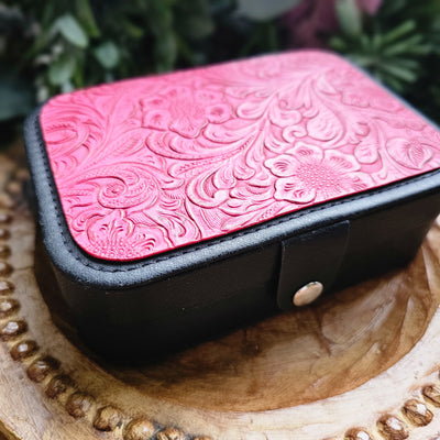 Travel Jewelry Organizers || Tooled Leather / Faux Leather  || Large 6.5x4.5x2