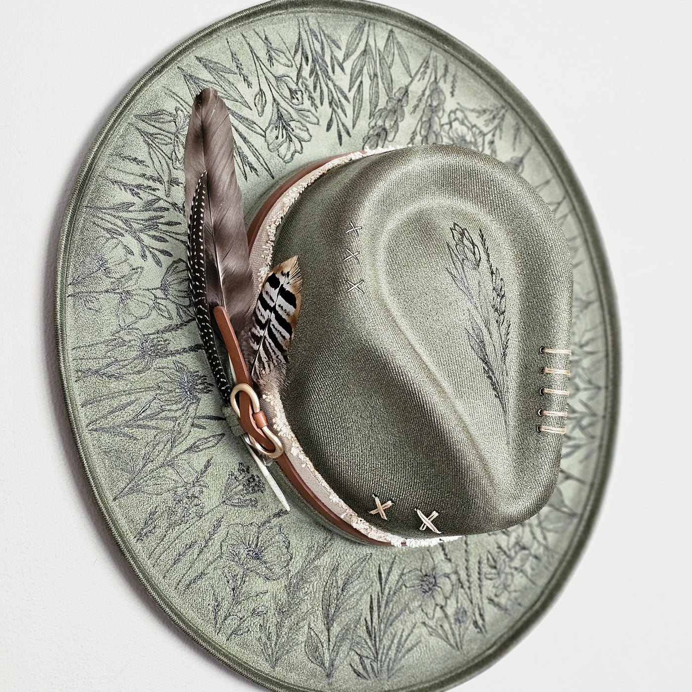 Wildflower |M| Moss Green Suede Burned Wide Stiff Brim/ Pencil Brim Hat