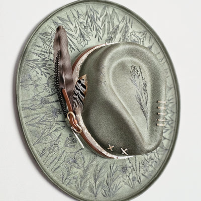 Wildflower |M| Moss Green Suede Burned Wide Stiff Brim/ Pencil Brim Hat