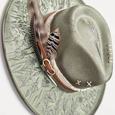 Wildflower |M| Moss Green Suede Burned Wide Stiff Brim/ Pencil Brim Hat