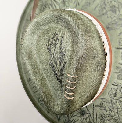 Wildflower |M| Moss Green Suede Burned Wide Stiff Brim/ Pencil Brim Hat