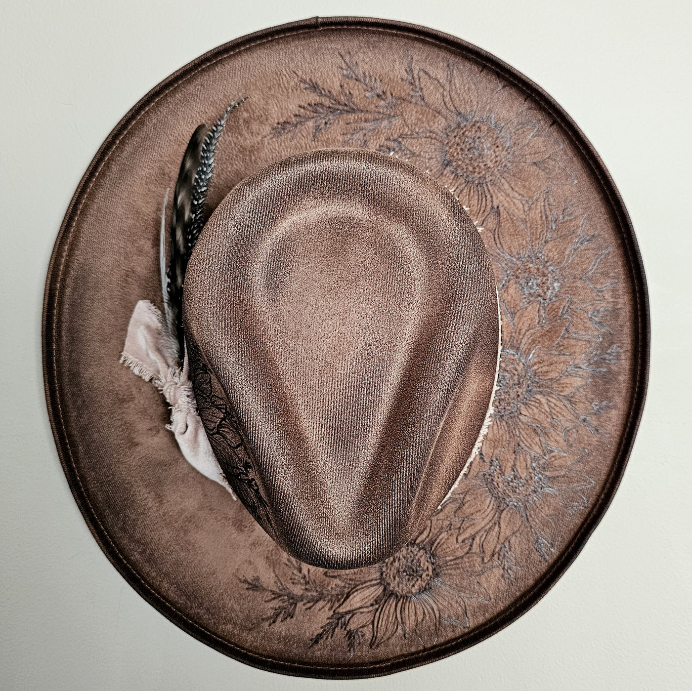 Sunflower |M| Chocolate Brown Suede Burned Wide Stiff Brim/ Pencil Brim Hat