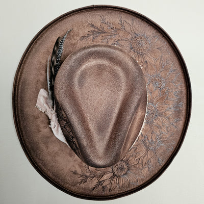 Sunflower |M| Chocolate Brown Suede Burned Wide Stiff Brim/ Pencil Brim Hat