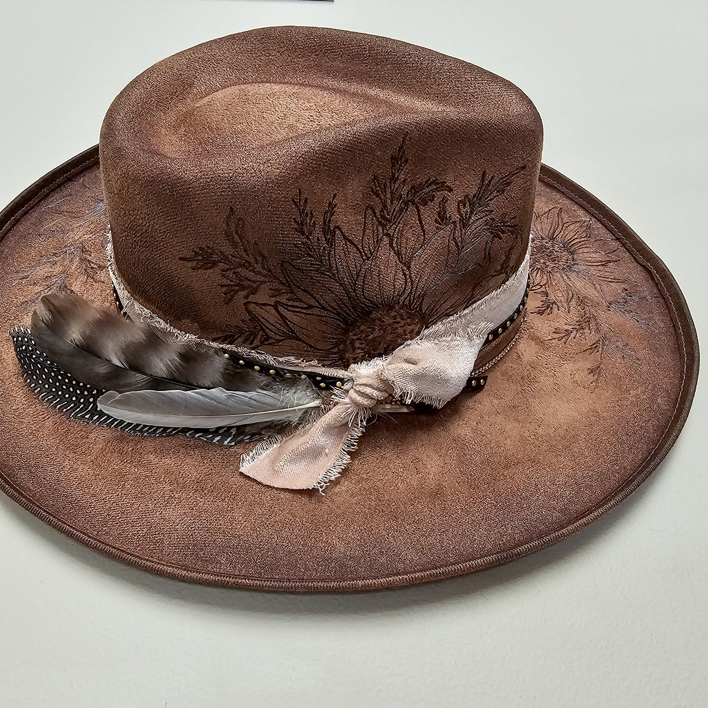 Sunflower |M| Chocolate Brown Suede Burned Wide Stiff Brim/ Pencil Brim Hat