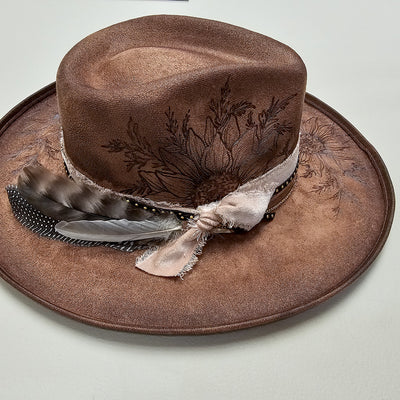 Sunflower |M| Chocolate Brown Suede Burned Wide Stiff Brim/ Pencil Brim Hat