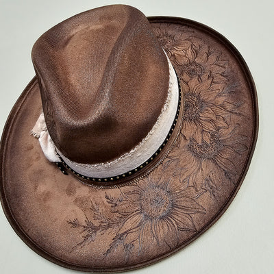 Sunflower |M| Chocolate Brown Suede Burned Wide Stiff Brim/ Pencil Brim Hat