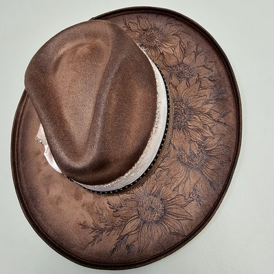 Sunflower |M| Chocolate Brown Suede Burned Wide Stiff Brim/ Pencil Brim Hat