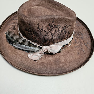 Sunflower |M| Chocolate Brown Suede Burned Wide Stiff Brim/ Pencil Brim Hat