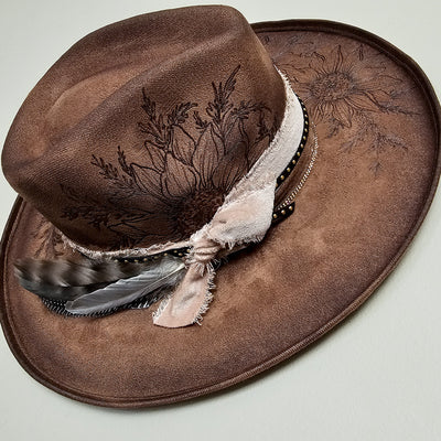 Sunflower |M| Chocolate Brown Suede Burned Wide Stiff Brim/ Pencil Brim Hat