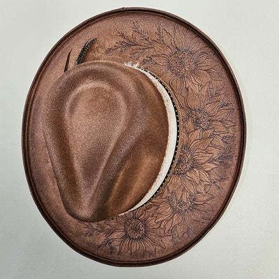 Sunflower |M| Chocolate Brown Suede Burned Wide Stiff Brim/ Pencil Brim Hat