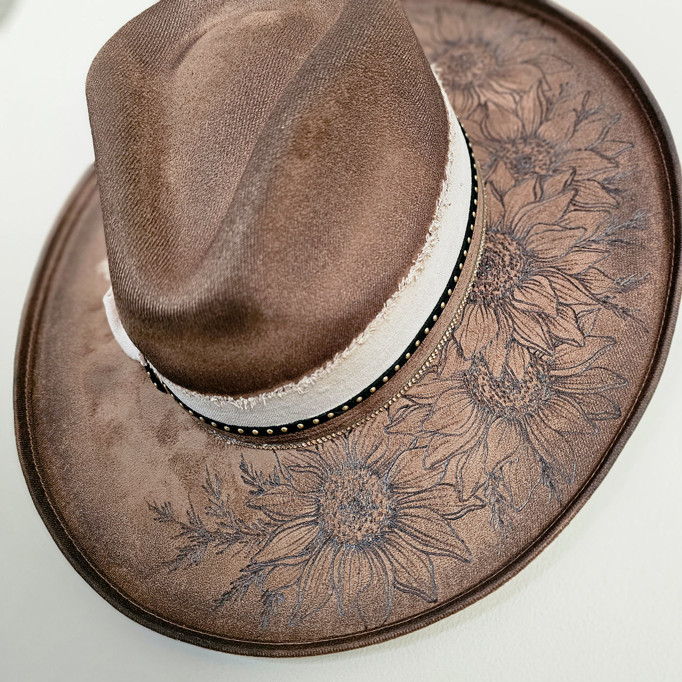 Sunflower |M| Chocolate Brown Suede Burned Wide Stiff Brim/ Pencil Brim Hat