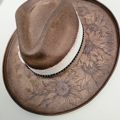 Sunflower |M| Chocolate Brown Suede Burned Wide Stiff Brim/ Pencil Brim Hat